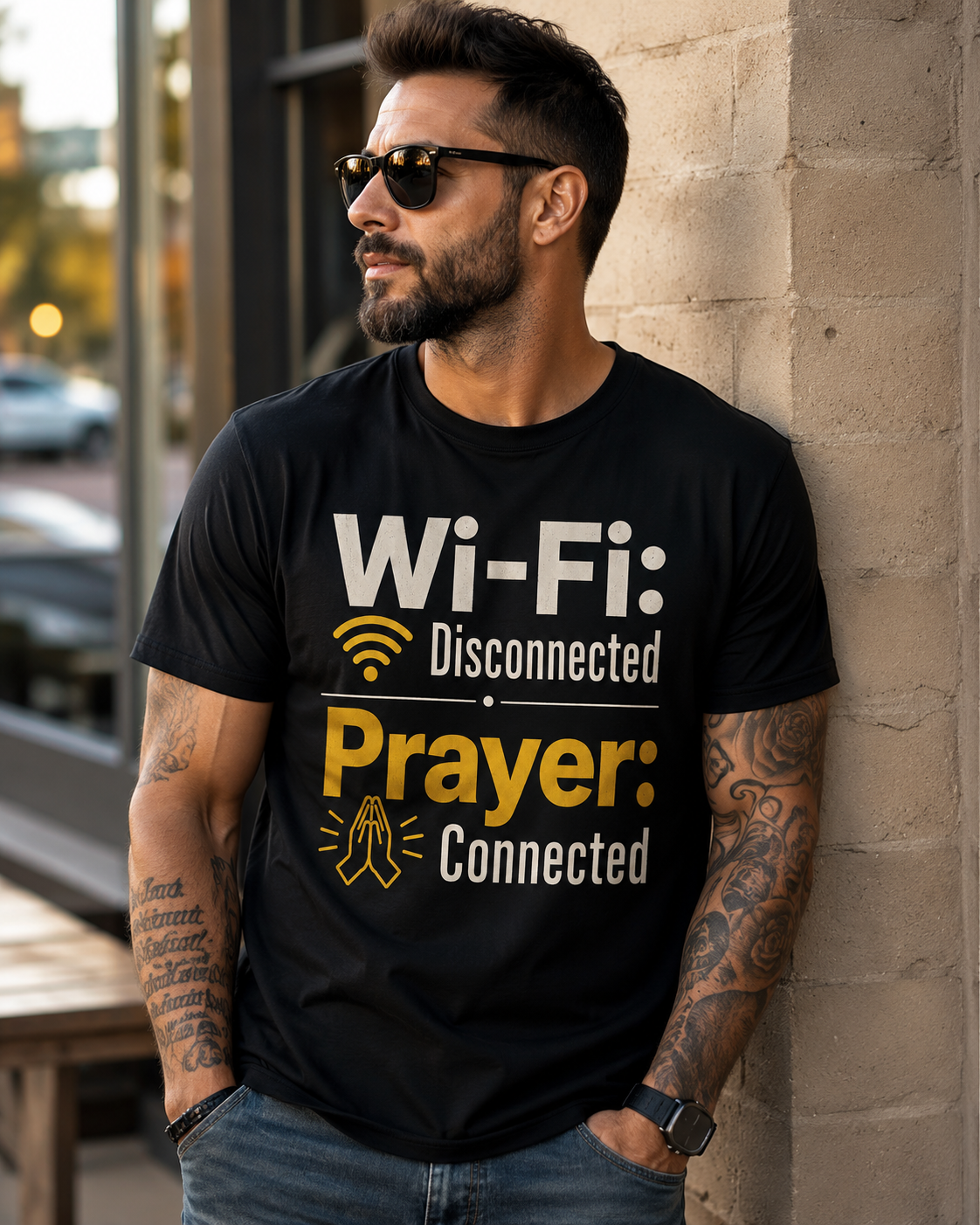 Wi-Fi Disconnected. Prayer Connected. Christian Graphic Tee