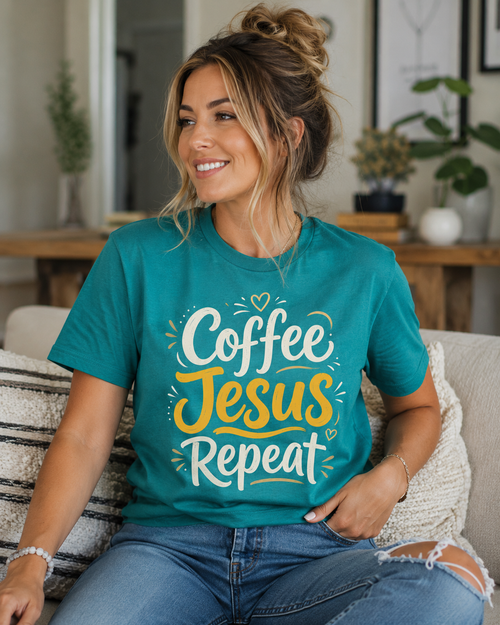 Coffee Jesus Repeat Shirt | Christian Coffee Lover T-Shirt